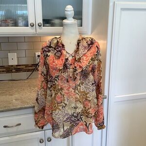 Ralph Lauren Sheer Floral Blouse Top Size PL